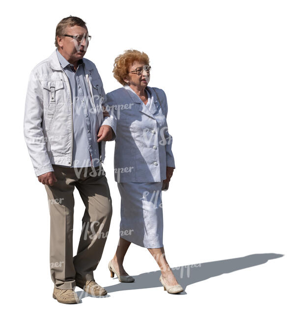 cut out elderly couple walking arm in arm