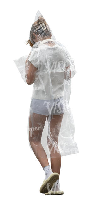 cut out girl with a raincoat walking in the summer rain