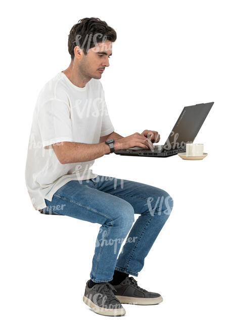 cut out man working with a laptop in a cafe