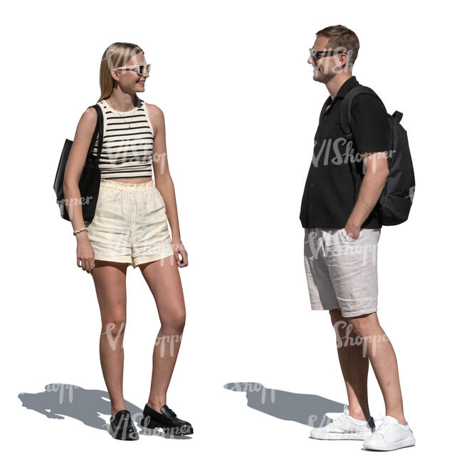 woman and man standing and talking