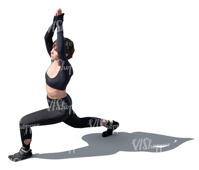 cut out backlit woman doing yoga seen from above