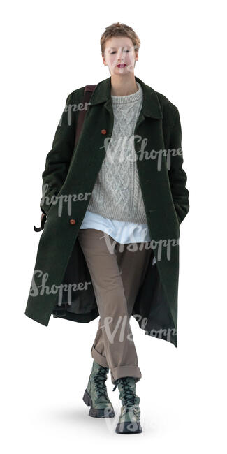 cut out short haired young woman walking