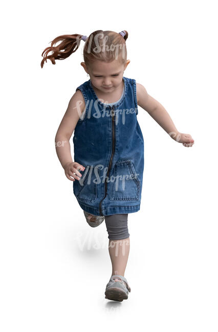 cut out little girl running seen from above
