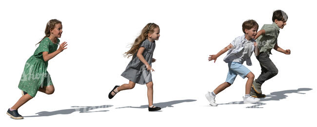 cut out group of children running outside