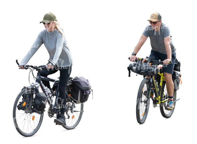 man and woman riding travel bikes