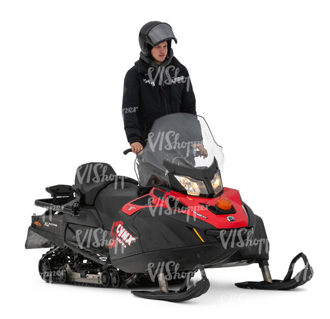 cut out man riding a snowmobile