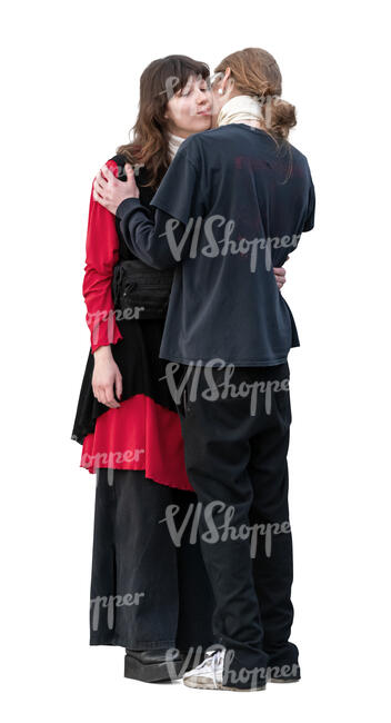 cut out couple greeting with a kiss and a hug