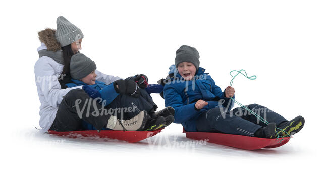 woman with two kids sleighing