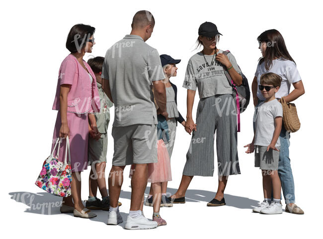 group of people and kids standing and talking