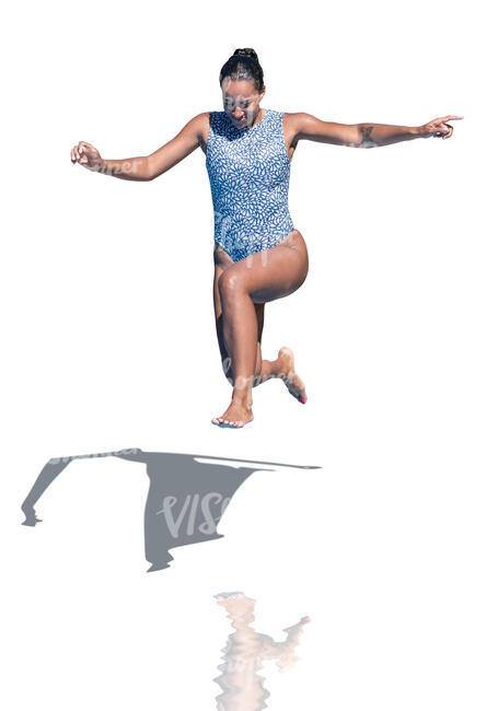 woman jumping into the pool