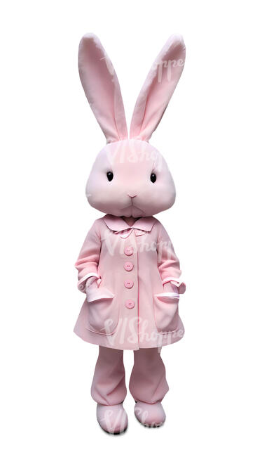 person in a pink rabbit costume standing