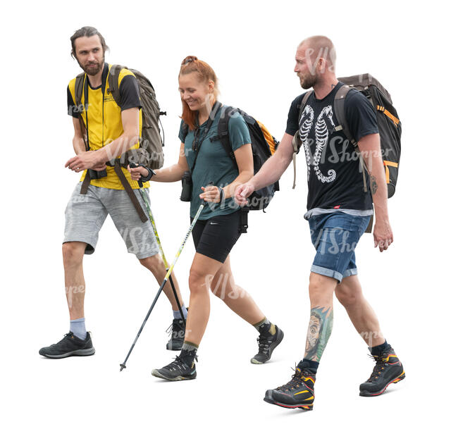 cut out group of people hiking in the nature