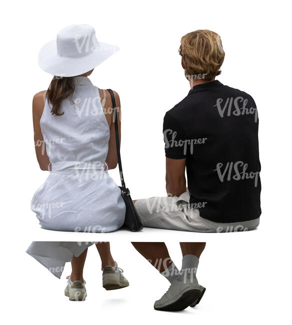 lady with a hat and a man sitting on the bench
