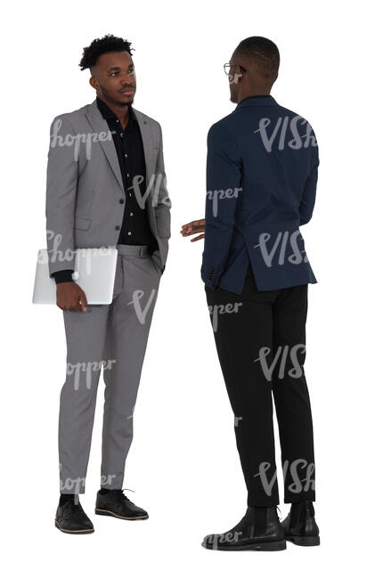 two men standing and talking business