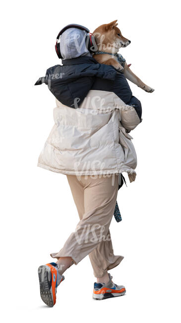 cut out woman carrying a dog