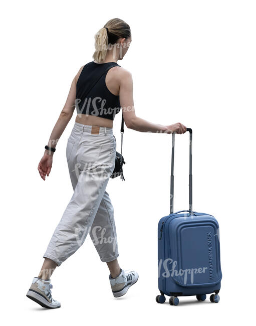 cut out woman with a suitcase walking