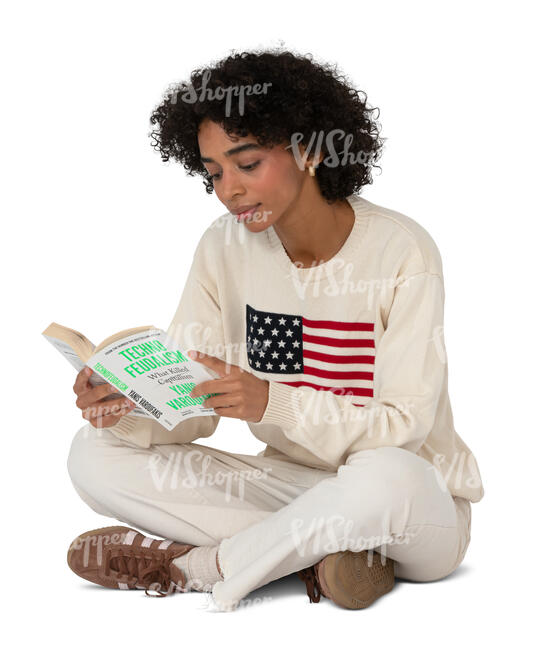cut out woman sitting on the floor and reading a book