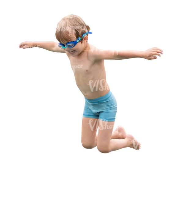 little boy jumping into water