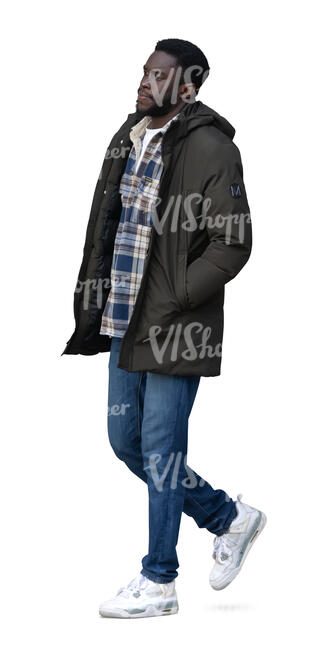 cut out black man walking in autumn