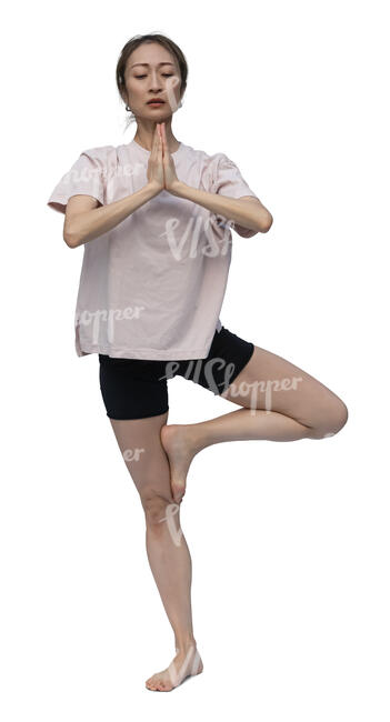 cut out asian woman doing yoga exercises