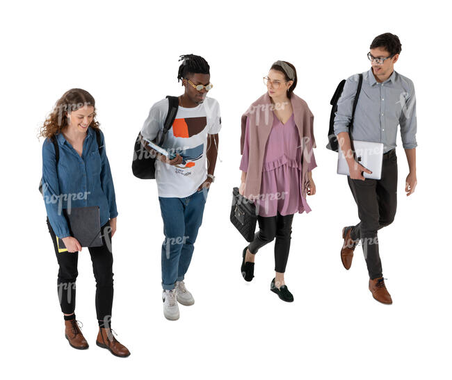 top view of a group of college students walking