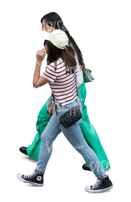 two asian girls walking seen from above