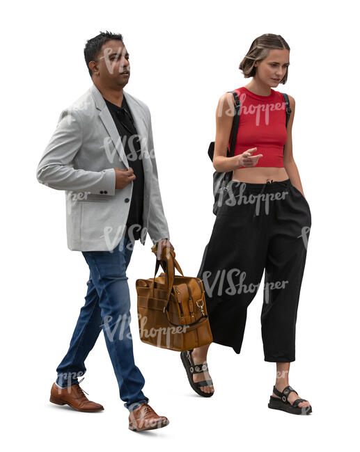 man and woman walking in the street