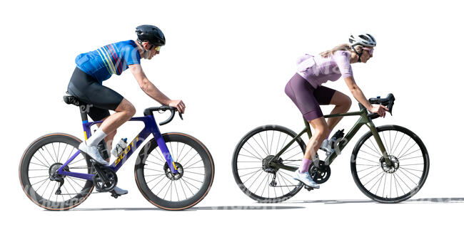 two sporty bikers riding bicycles