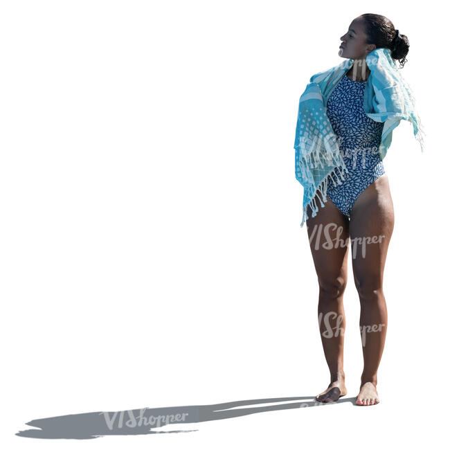 cut out backlit woman in a swimsuit drying herself