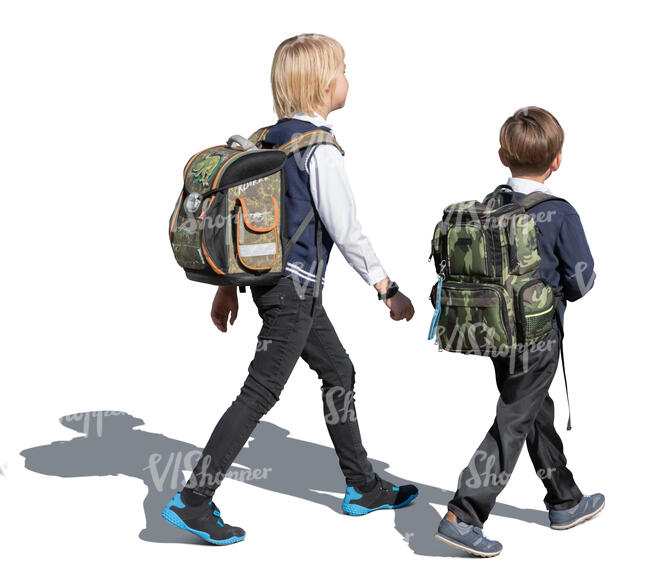 two schoolboys with school bags walking