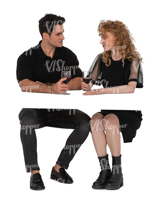 cut out couple sitting in a restaurant and drinking wine
