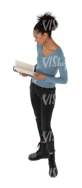 top view of a woman standing and reading