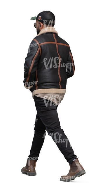 cut out man in a leather jacket walking