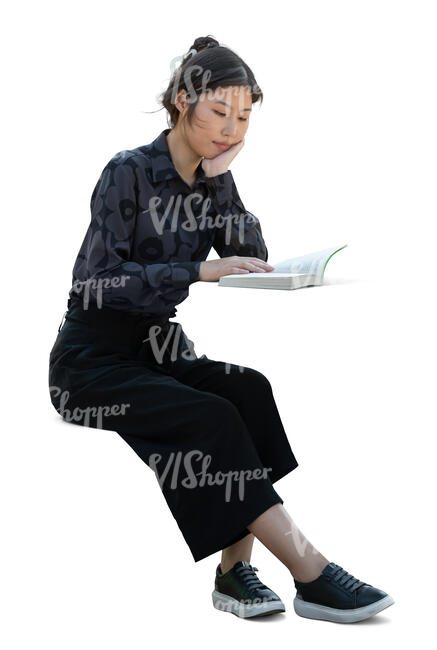 cut out korean woman sitting and reading a book