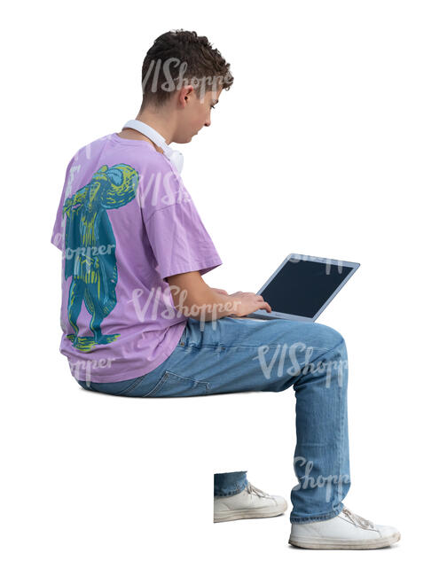 teenage boy with a laptop sitting