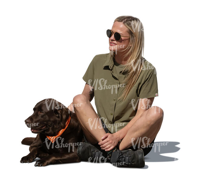 cut out woman with a dog sitting