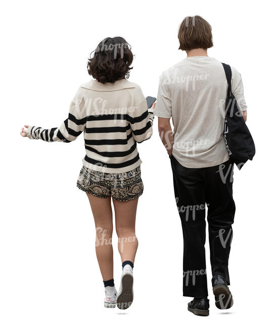 two people walking seen from back angle