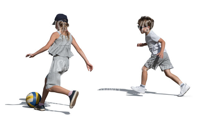 two cut out kids playing football