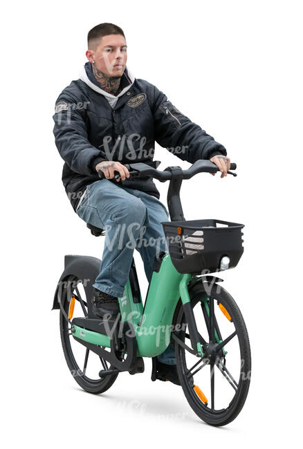 man riding a rental bike