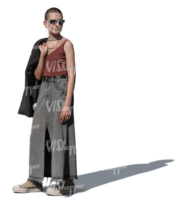 cut out young short haired woman standing
