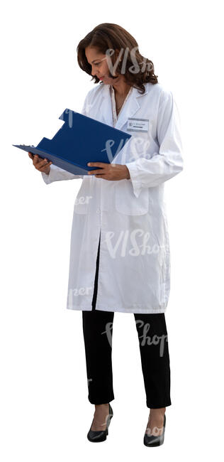 cut out female doctor standing and reading notes