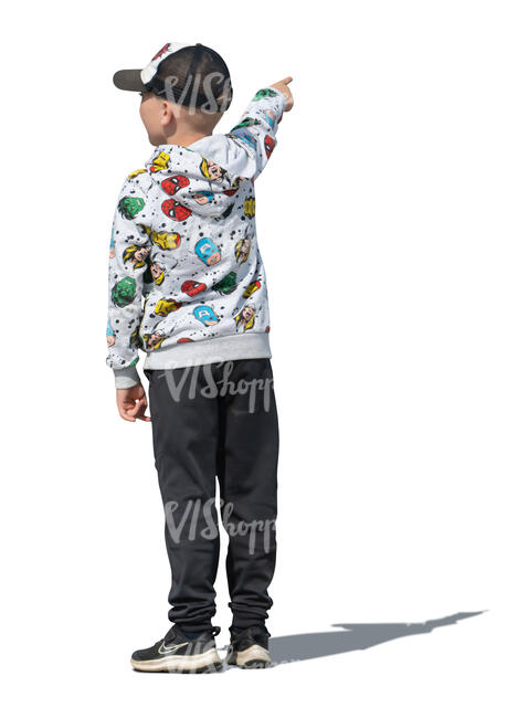 cut out little boy with a baseball hat pointing at smth