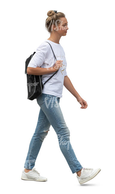 cut out young woman walking
