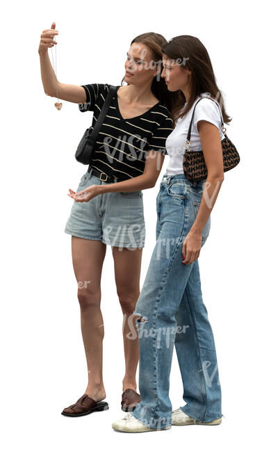 two cut out women shopping at a flea market
