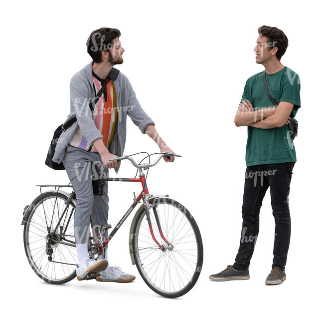 cut out man with a bike meeting a friend