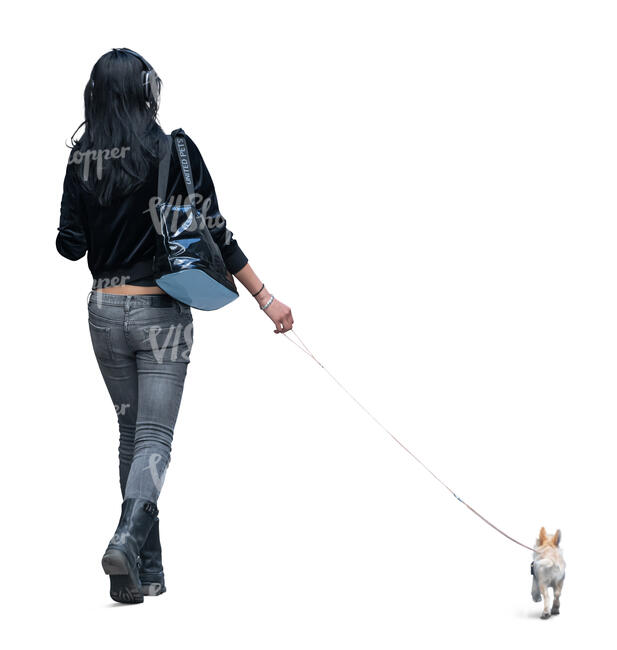 woman walking a small dog
