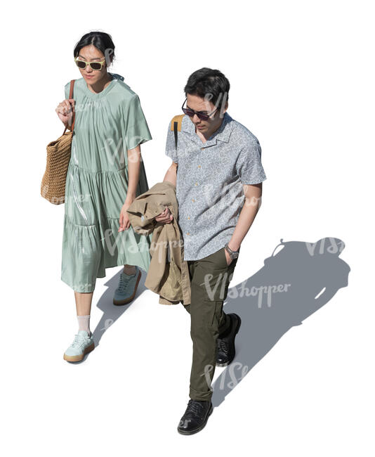 top view of two young asians walking