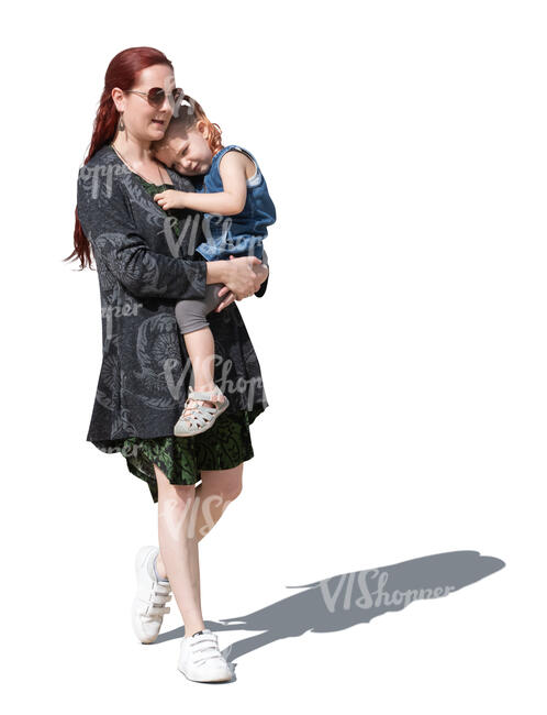 cut out woman walking and carrying her daughter
