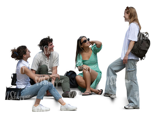group of friends sitting on the stairs and talking