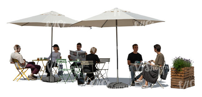 outdoor cafe scene with people sitting and talking